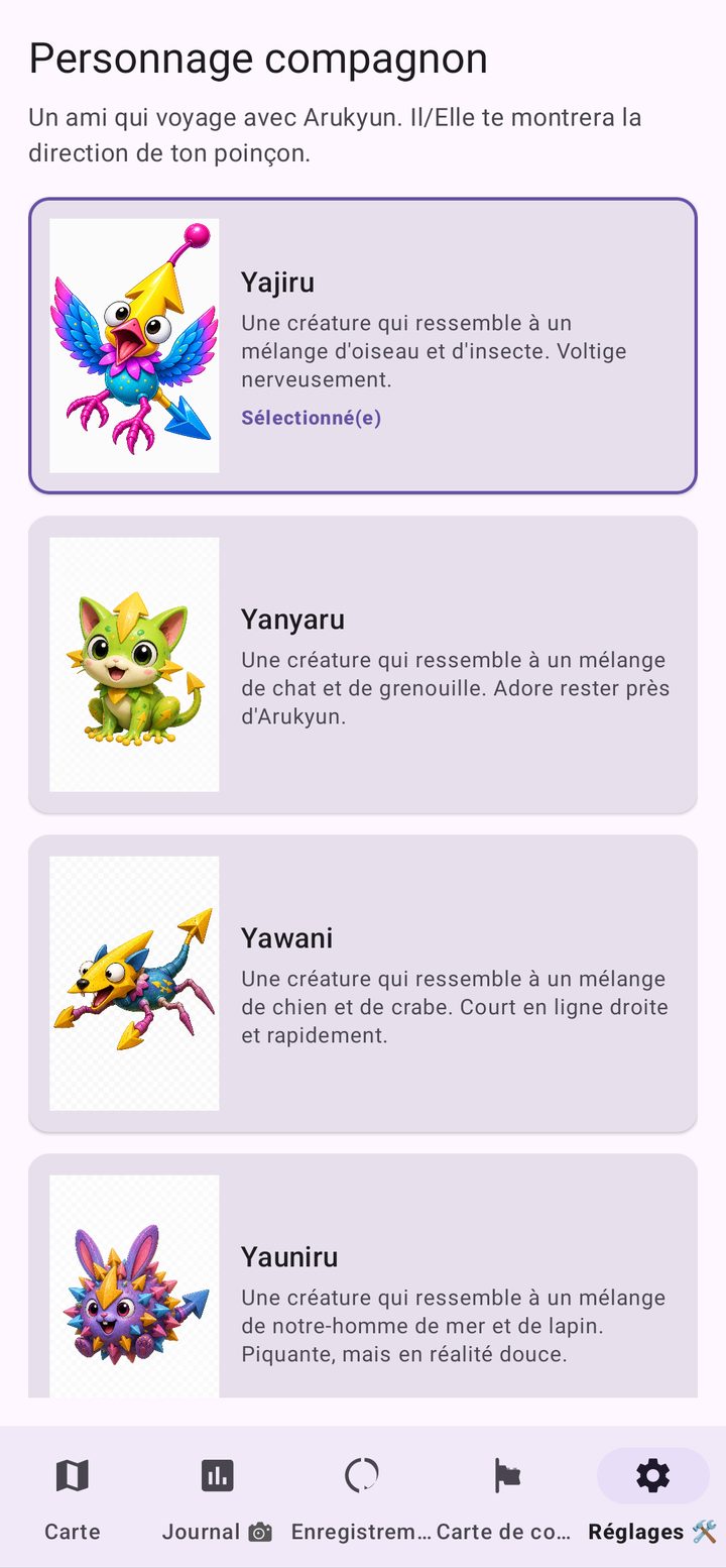 Écran du personnage compagnon dans France Walk Nomad