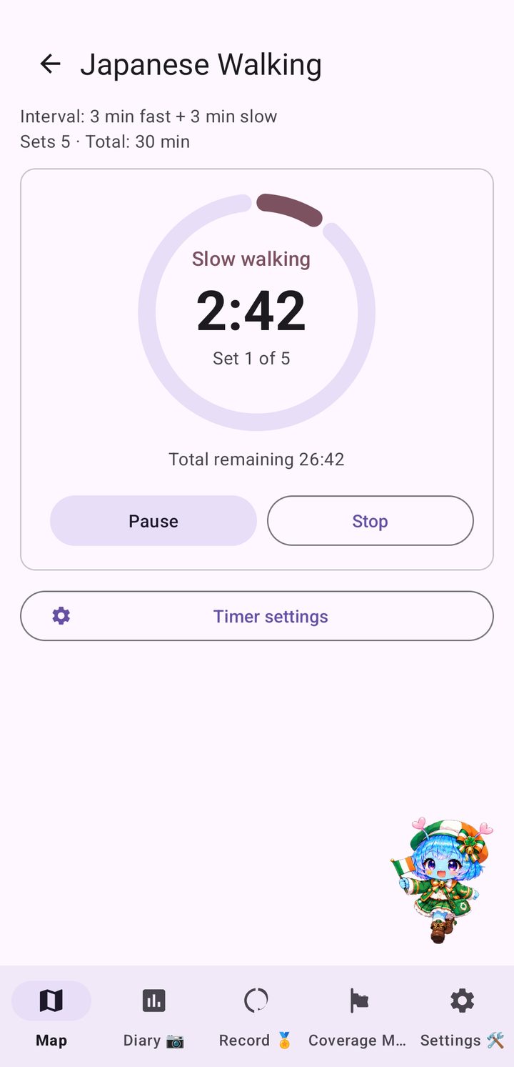 Japanese Walking timer during the slow-walking segment