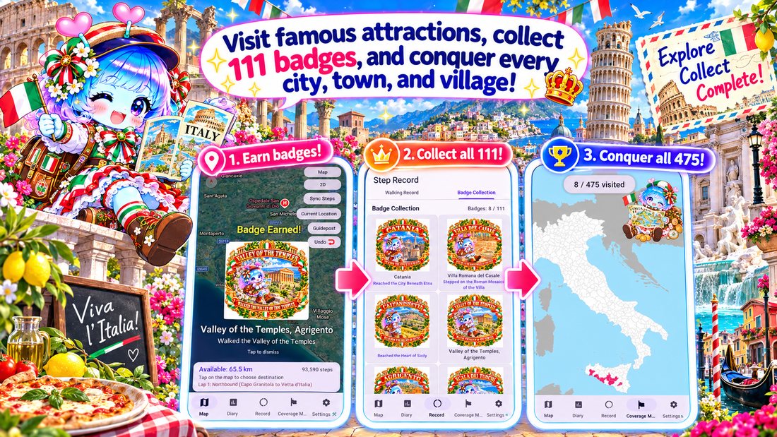 Visit famous attractions, collect 111 badges and conquer every city, town and village