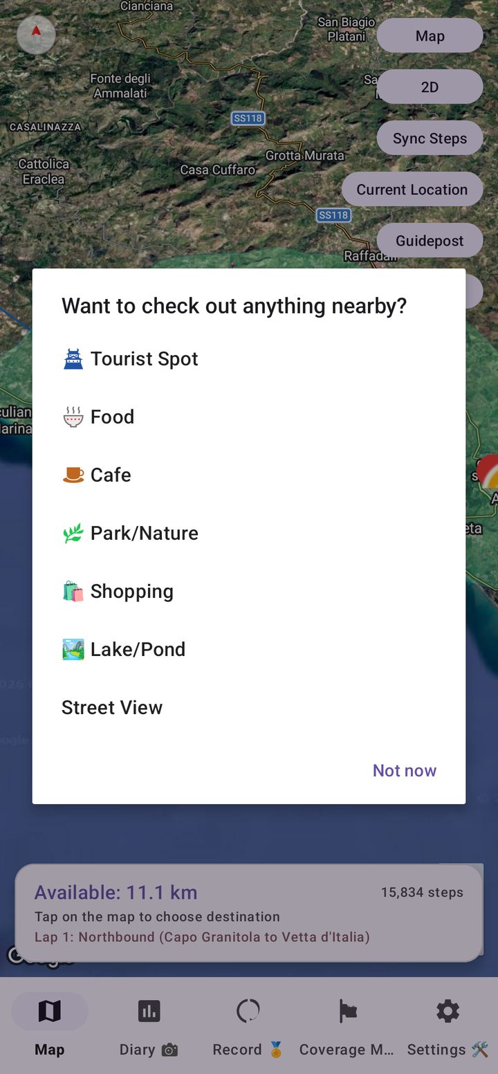 Nearby places menu