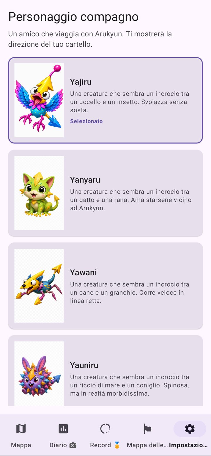 Schermata Personaggio compagno con Yajiru, Yanyaru, Yawani e Yauniru