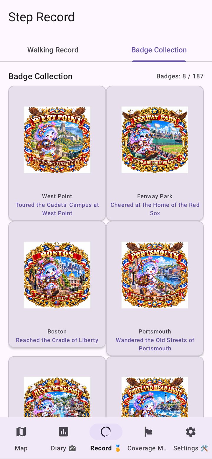 Badge Collection screen in US East Walk Nomad