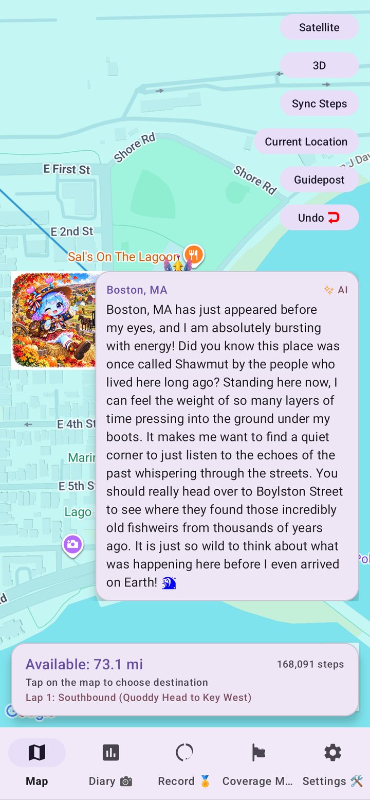 Arukyun's AI comment on arriving at a new place in US East Walk Nomad