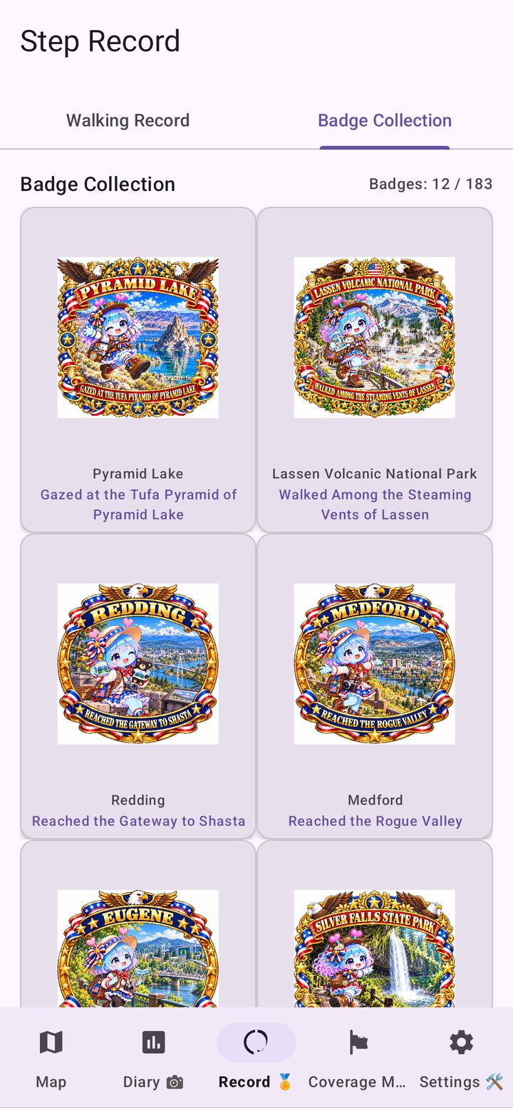 Badge Collection screen in US West Walk Nomad
