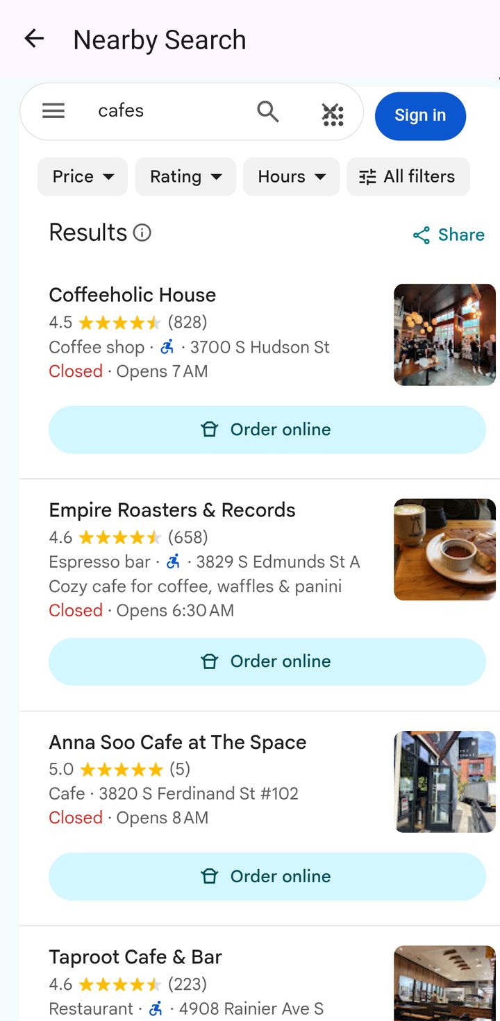 Nearby Search results for cafes in US West Walk Nomad